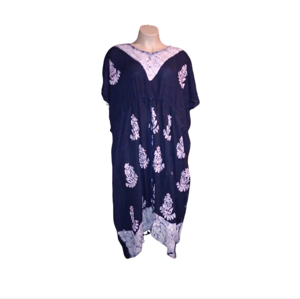 Elegant navy and purple kaftan dress